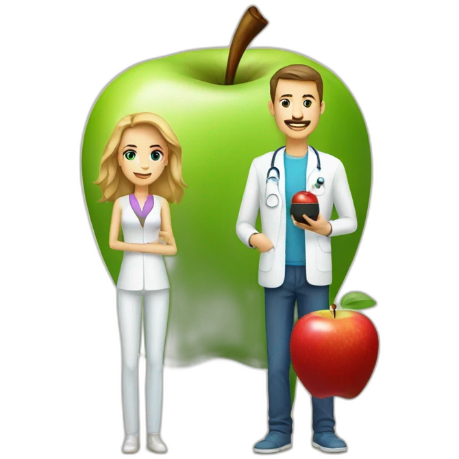 An apple and a nutritionist men emoji