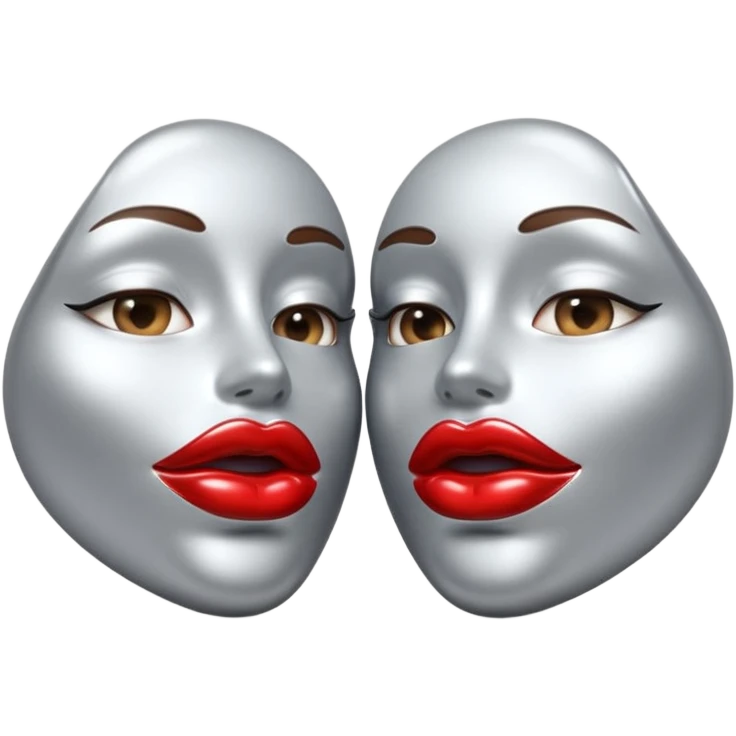 A seductive pair of slightly parted lips emoji made of liquid silver chrome, smooth glossy metallic surface, soft sensual curves, subtle reflections, luxury sexy aesthetic, minimal iOS emoji style, centered composition, clean white background, soft studio lighting, no text emoji