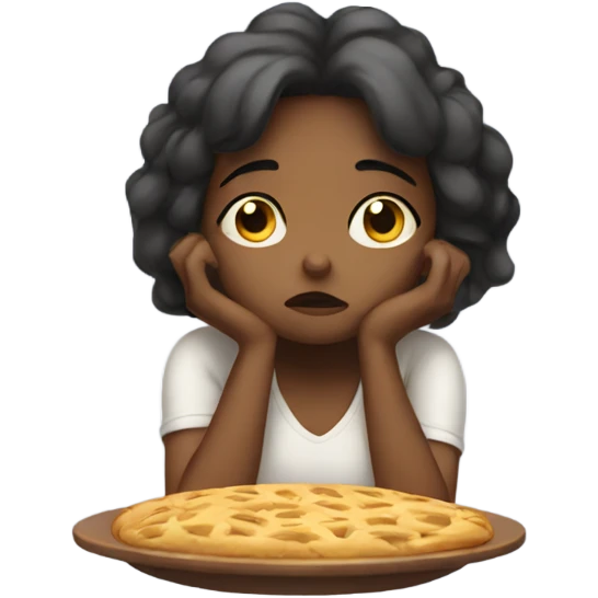 a sad girl thinks about food emoji