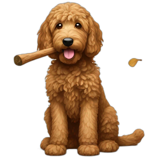 dark goldendoodle chewing on stick emoji