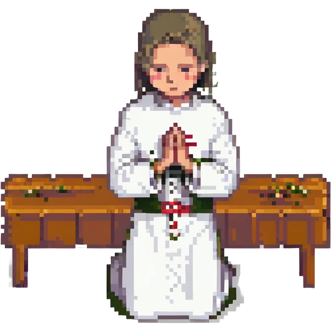 An altar server kneeling, with hands clasped in prayer emoji