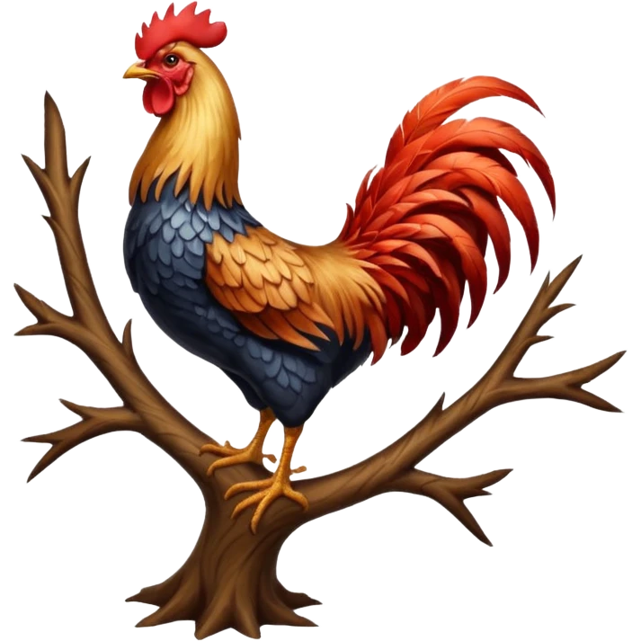 Rooster standing on tree emoji