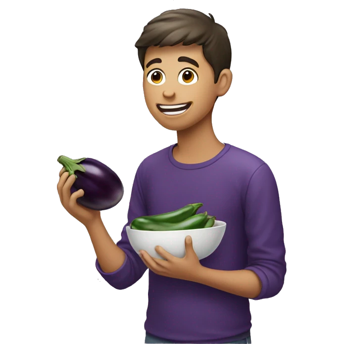 Boy eating eggplant  emoji