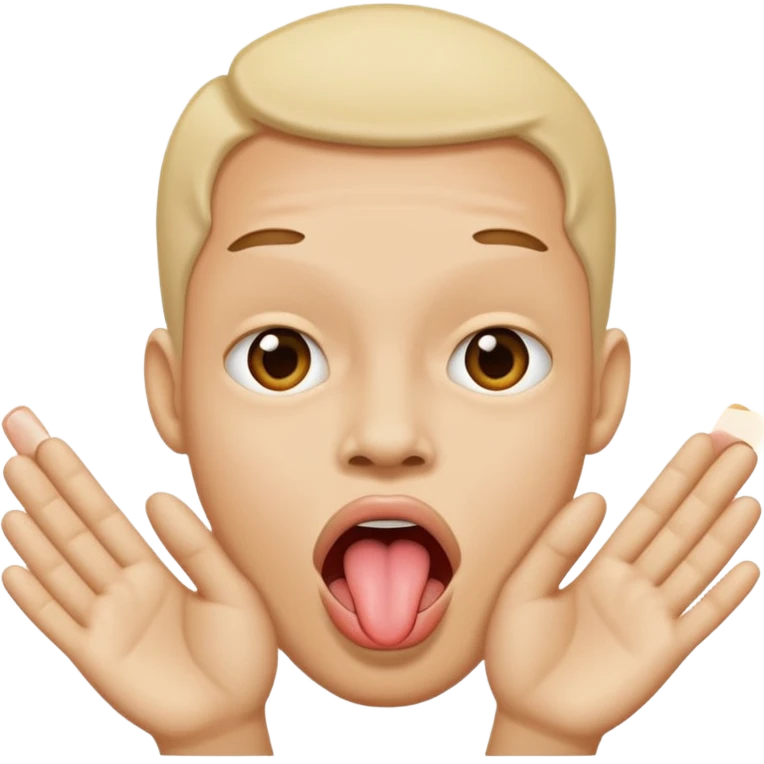 Una cara sacando la lengua y dos manos yendo a afuera  emoji