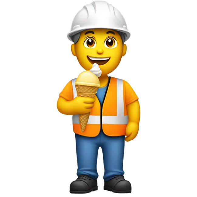 Construction worker eating ice cream cone emoji