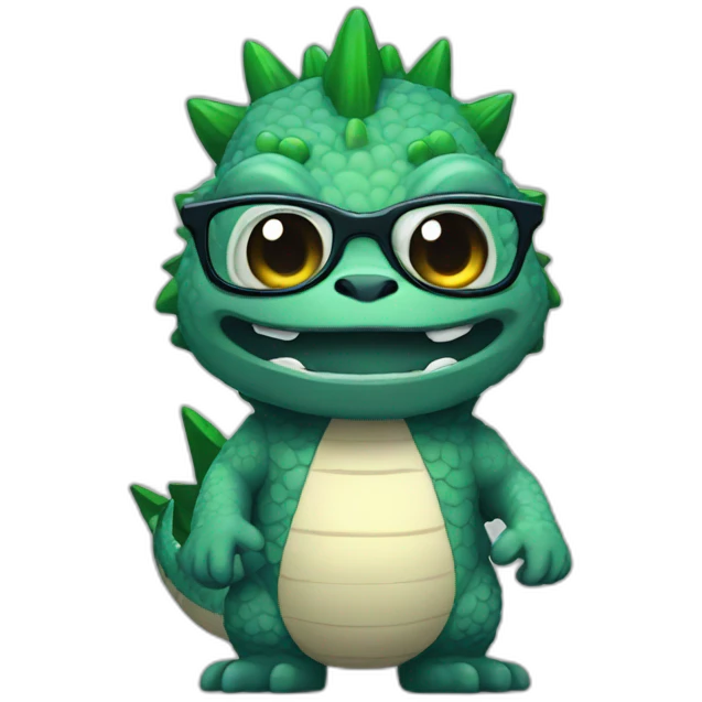 Nerdy cute cartoon godzilla emoji