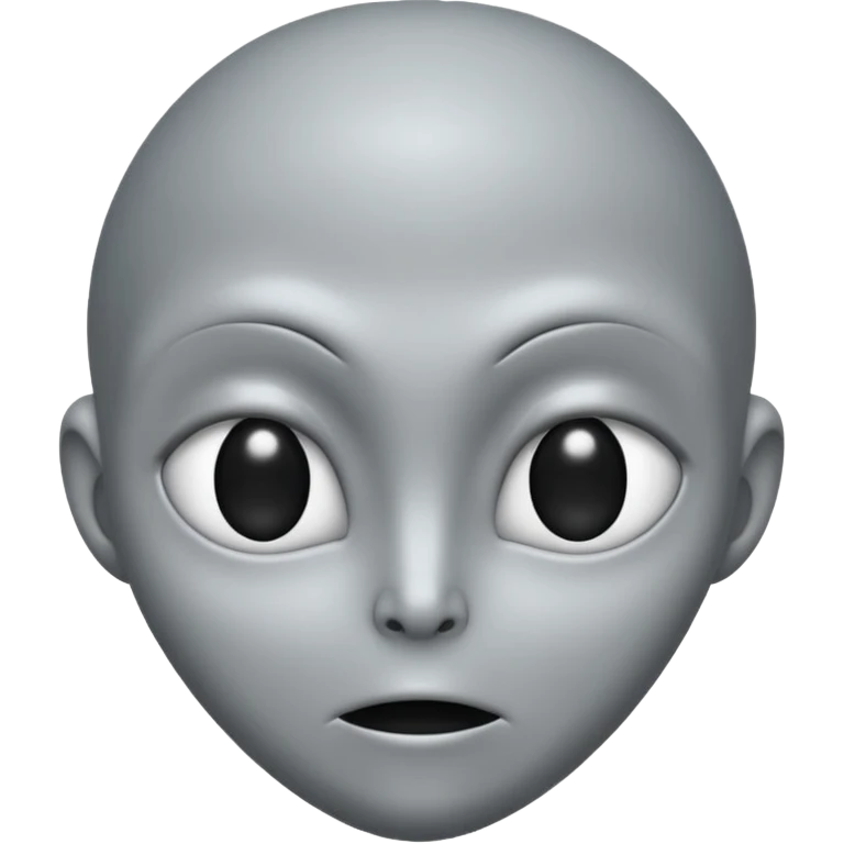 Grey alien head, black almond-shaped slanted eyes, pale grey skin, cartoon emoji, no background emoji
