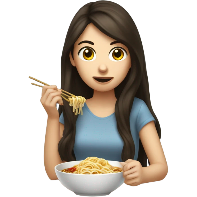 Brunette girl eating ramen emoji
