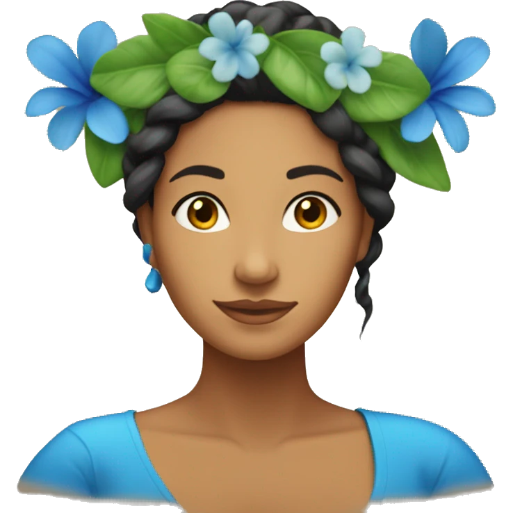 tahitian woman with one blue flower in hair emoji