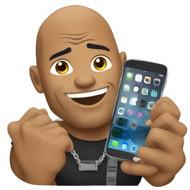 the rock with mobile phone emoji