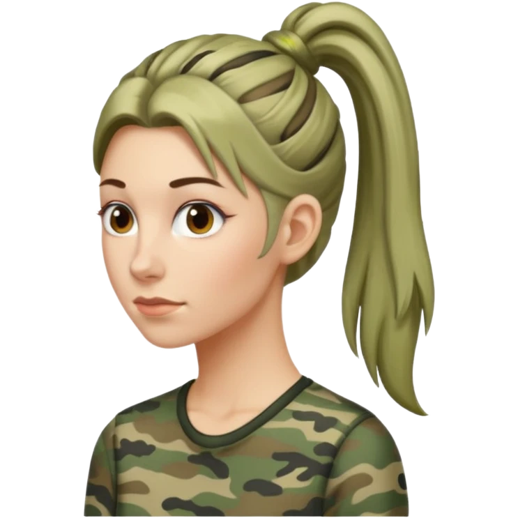 Long Skinny face white woman in camo hair in pony emoji