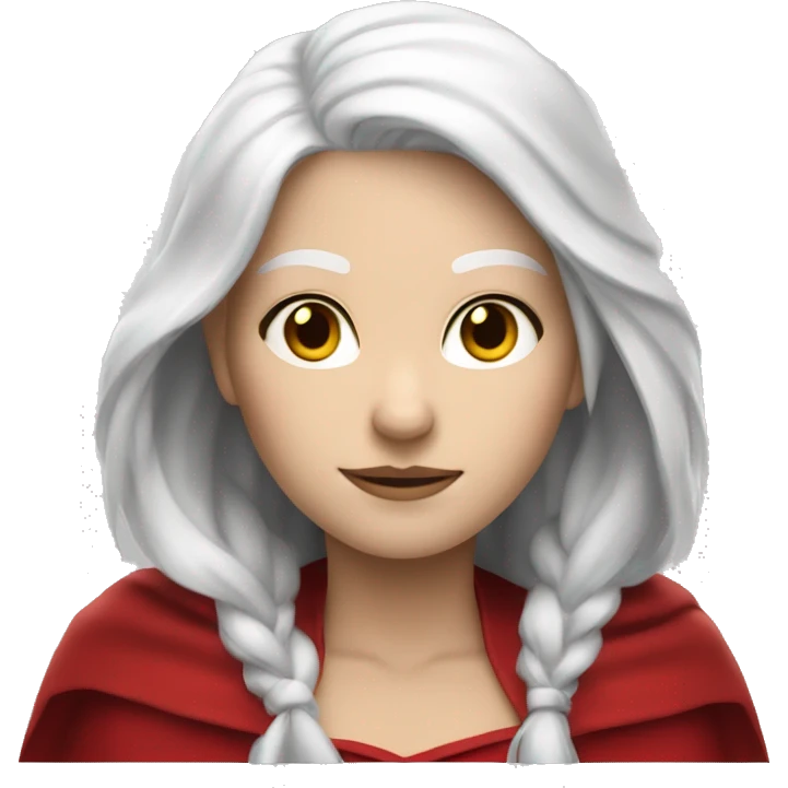 The white girl with white hair in the red cape and red hood. emoji