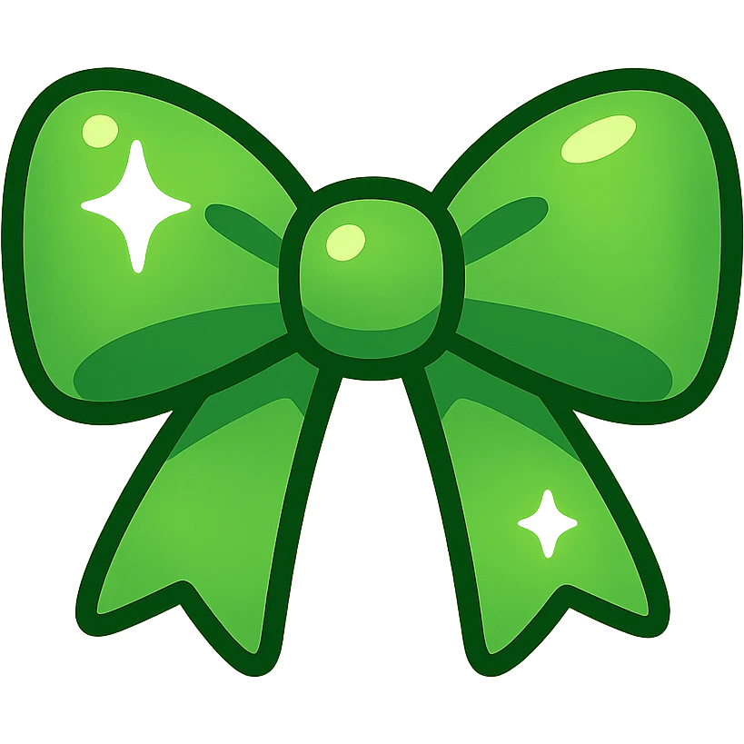 green bow emoji, cute and shiny emoji