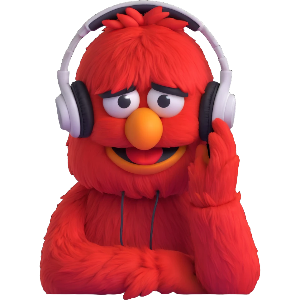annoyed emo Elmo with headphones and a moody expression emoji