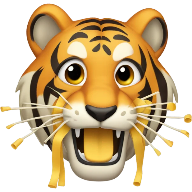 Tiger with pasta hanging out of its mouth emoji