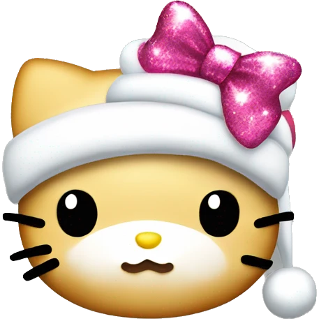Hello kitty head wearing a Santa hat with a glittery pink bow emoji