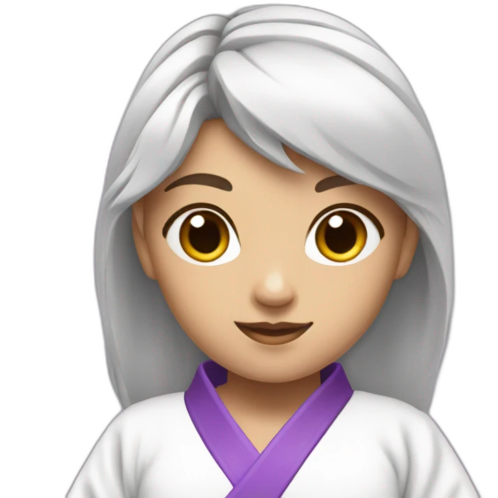 Girl with white martial arts tunic and purple martial arts belt emoji