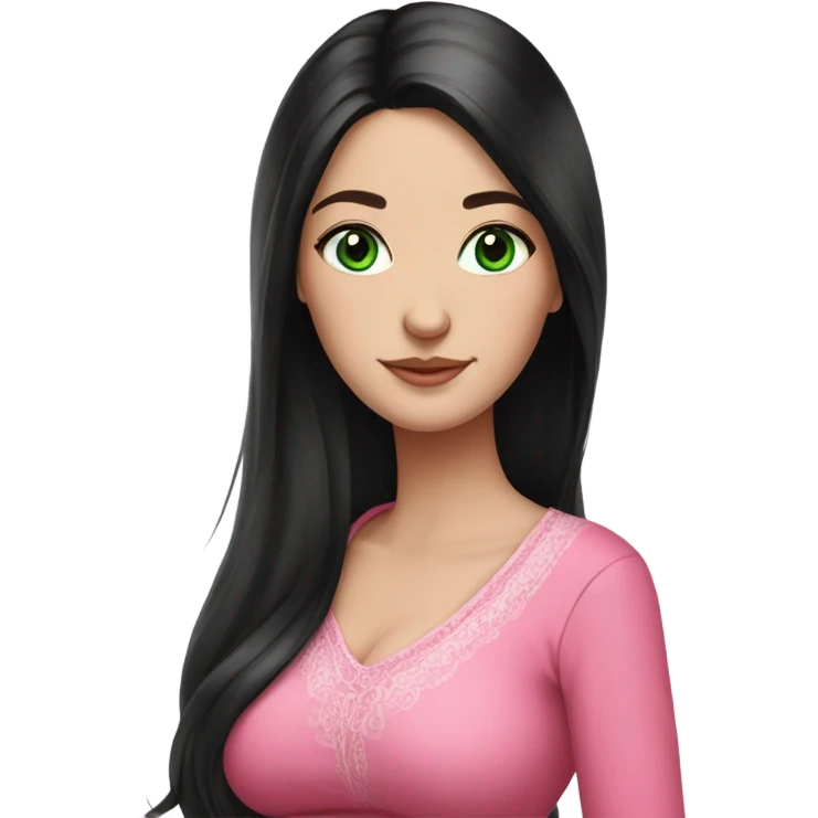 Beautiful Russian girl green eyes very long black hair pink clothes pregnant emoji