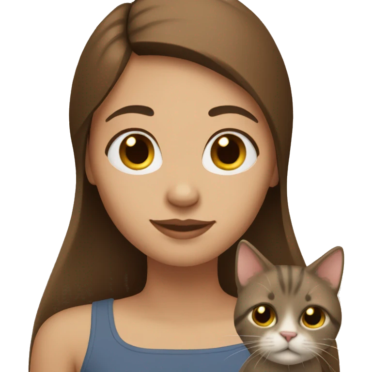 brown straight hair girl with a cat emoji