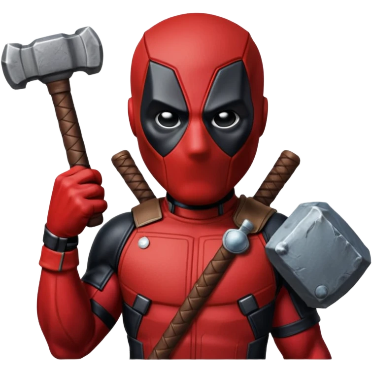 Deadpool holding thors hammer emoji