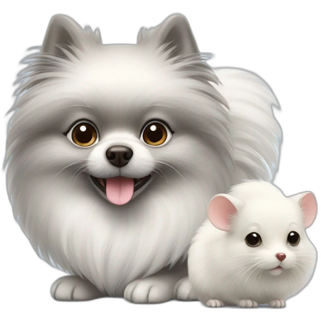 white pomeranian and gray mouse emoji