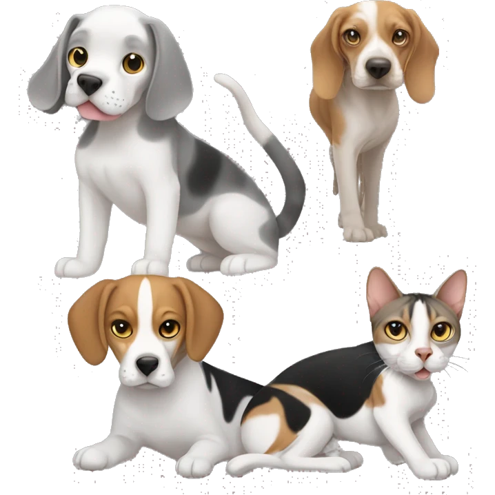 gray cat sphinx and beagle playing emoji