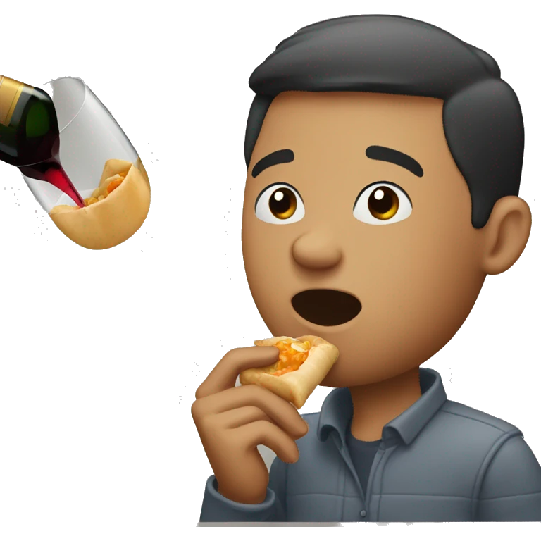 guy drinking wine eating egg roll emoji