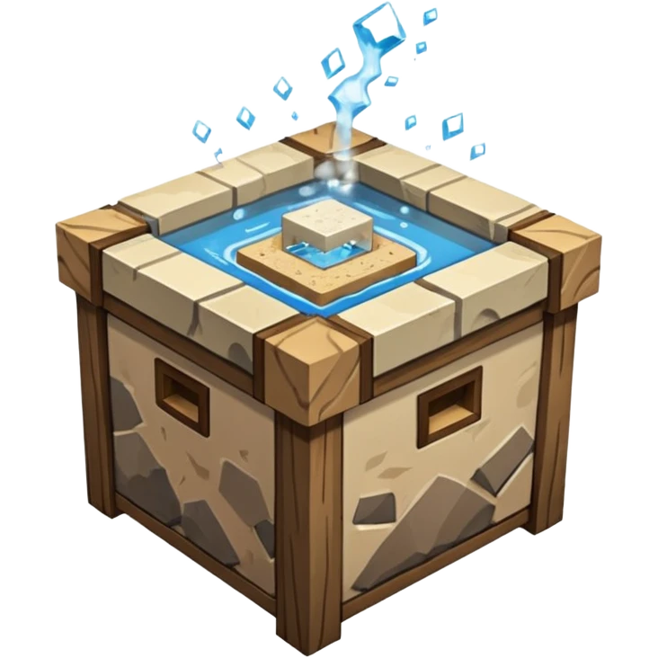 crafting table with tools, stone, wood, glass, sand, steam, water... like a minecraft style cube crafting table 100% like a minecraft table crafting emoji