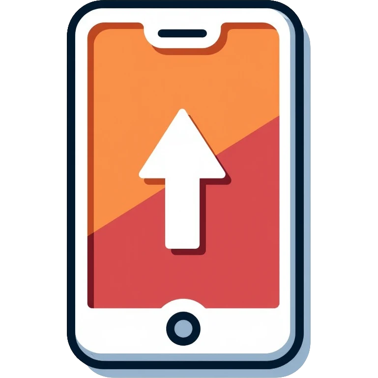 Smartphone with upward arrow indicating launch or release emoji