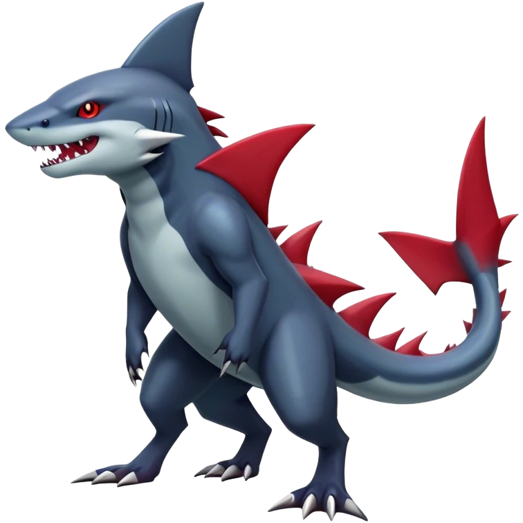 Realistic dark edgy Sharpedo-Zoroark-Scizor-canine-vernid-sergal-fursona-hybrid-animal creature with a shark-tail and red scars, full body, with cool sharp markings  emoji