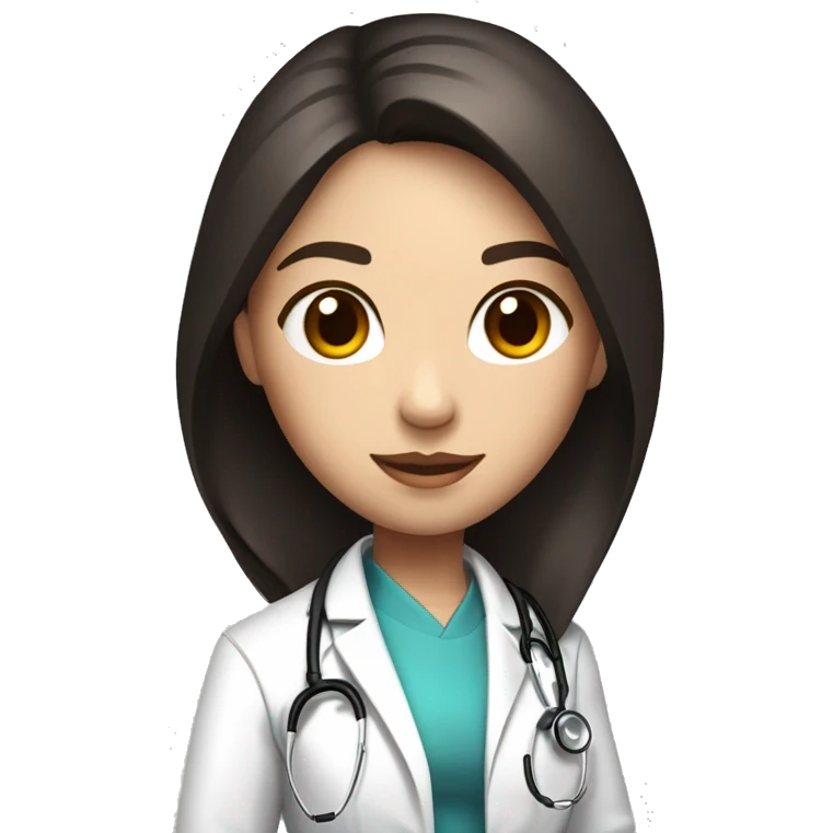 a young female doctor with a white coat and stethoscope around her neck with black and red highlighted hair of shoulder length full body  emoji