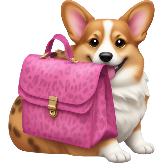 Corgi with pink and cheetah print bag emoji