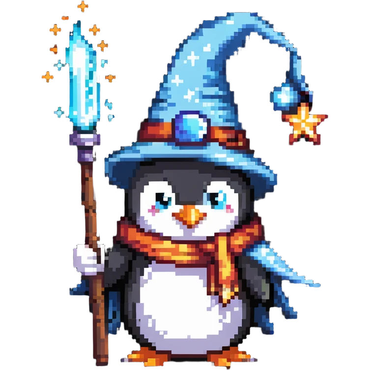 penguin wizard with magic wand emoji