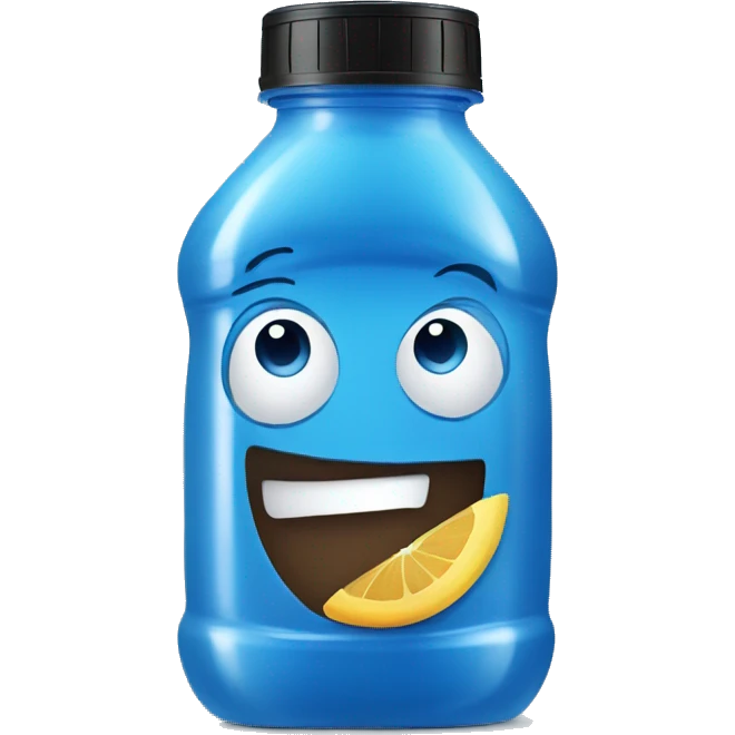 blue healthy juice in plastic bottle with black lid emoji