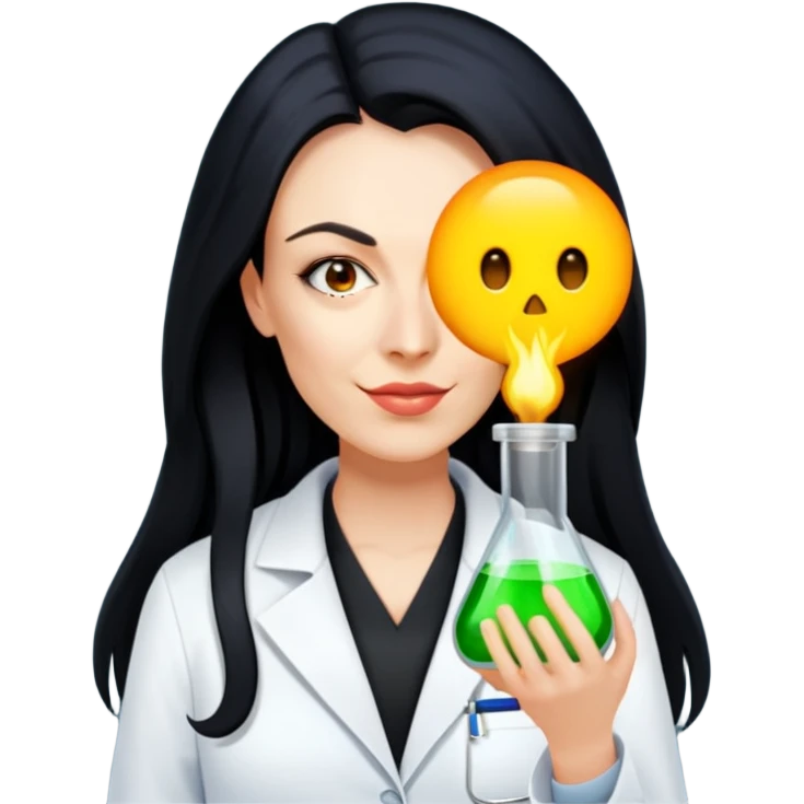 Evil female scientist with black lab coat and long hair  emoji