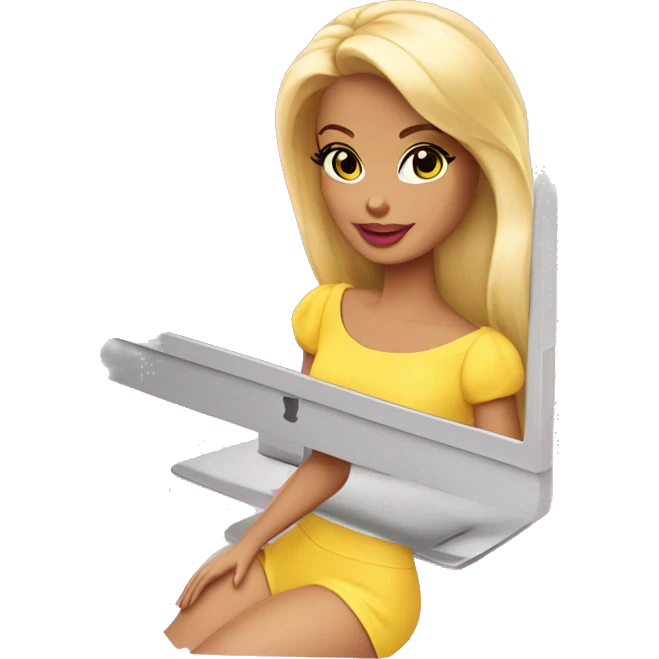 yellow skin pink barbie on computer emoji
