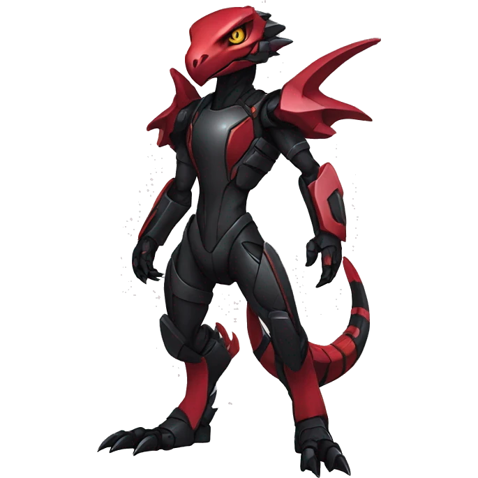  Cool Edgy Futuristic Punk Black Red Digimon-Fakemon-Raptor-Genesect-Reptile full body emoji