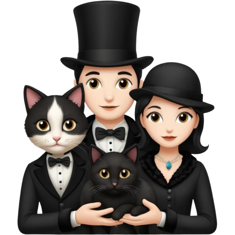 magician couple and their pet cat emoji