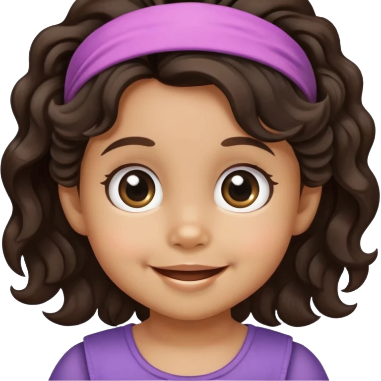 smiling toddler face with big eyes, medium skin tone, dark wavy hair, and a hair band emoji