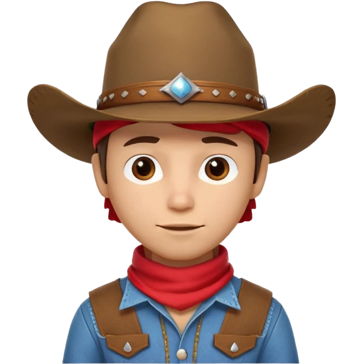 cute cowboy portrait, head and shoulders only, diverse skin tone, cowboy hat, bandana, western outfit collar, confident expression, 3D cartoon, mobile game icon style, clean background, no text, no watermark
 emoji
