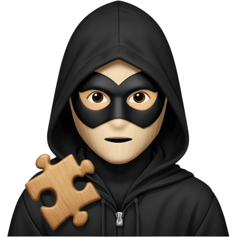 grayscale black mysterious masked hooded man with puzzle emoji