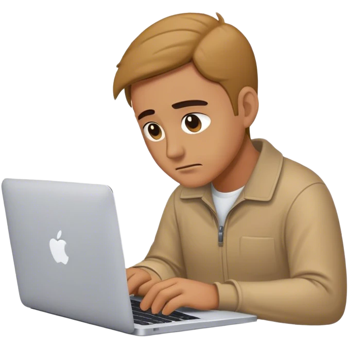 man working on his macbook laptop looking down emoji