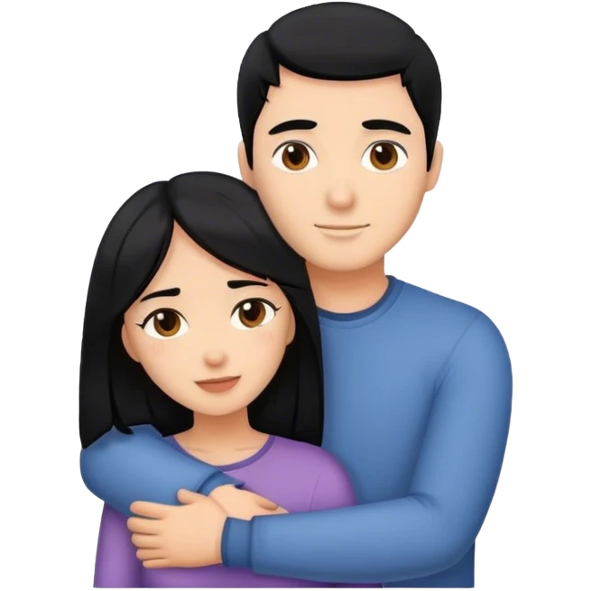Couple hugging black hair emoji