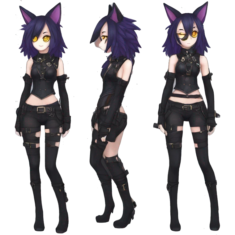 cool kawaii anthro edgy distinguished pretty elegant beautiful fantasy black ethereal nargacuga-Noivern-sphynx-Quiana-Fakemon collar techwear harness leather garter belt pouches emoji