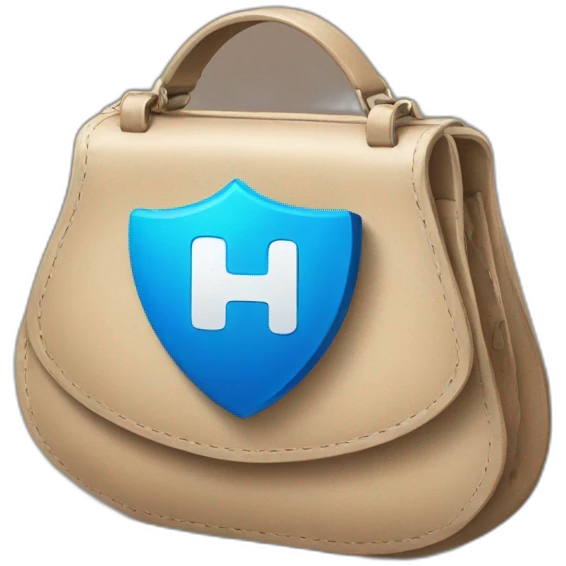 Purse is holding a blue shield with a check mark on it emoji