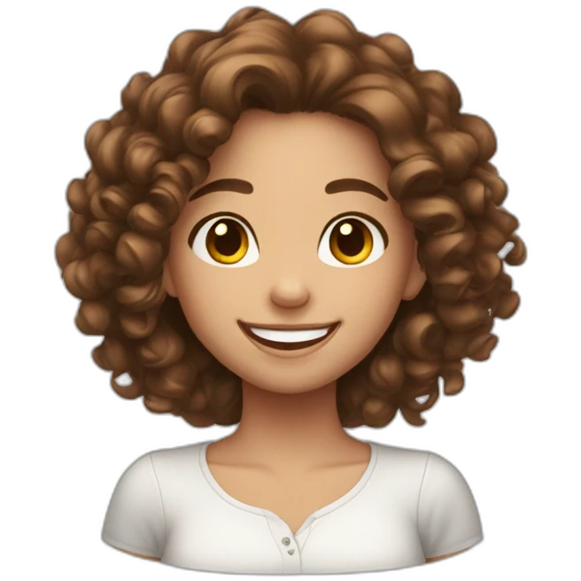 a happy girl with curly brown hair, brown eyes emoji