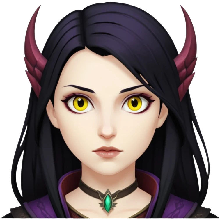 Morrigan from Dragon Age with long black hair and yellow eyes emoji