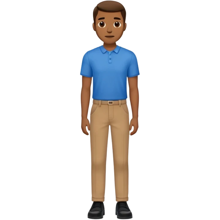 A man in a blue shirt, brown pants, and black shoes. emoji