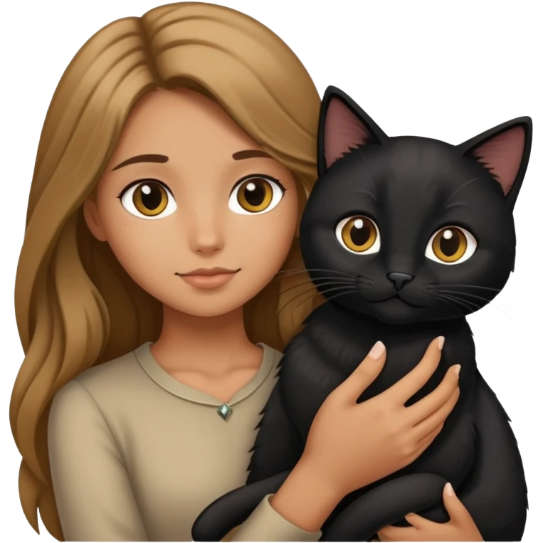 A long-haired girl holding a black cat emoji