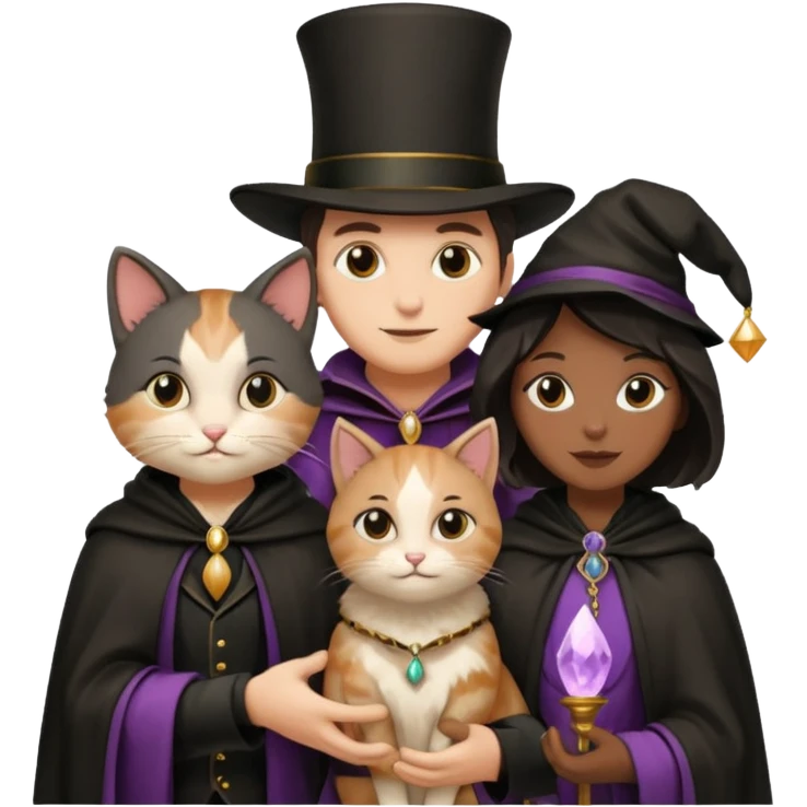magician couple and their pet cat emoji